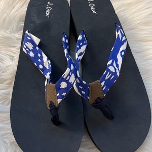 J.Crew Women’s 9 Blue White Wedge Sandal Flip Flop